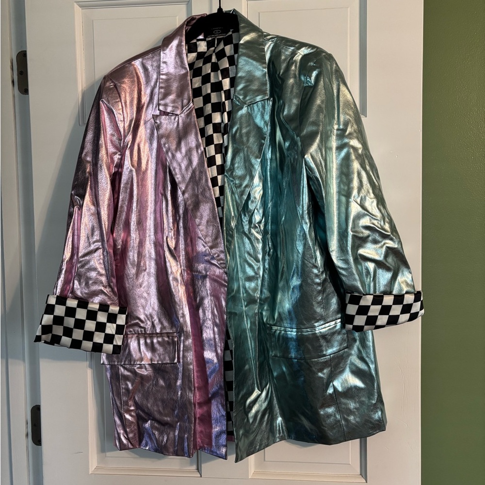 Dressed in Lala Metallic Pink & Teal Split Blazer with Checkered Lining - Picture 2 of 3